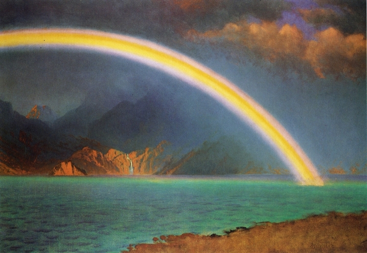 Albert Bierstadt Oil Painting Rainbow over Jenny Lake, Wyoming - Click Image to Close